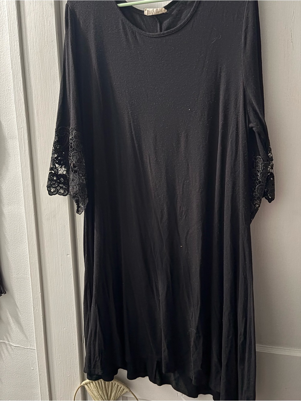 Black Midi Dress with Lace Elbow Sleeves